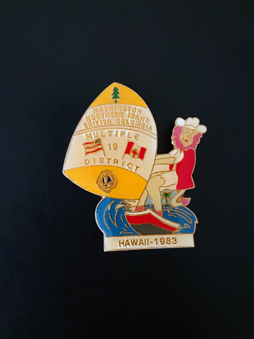 1983 Lion's Club Pin - Washington, Idaho, British Columbia, Hawaii - Wind Surfer